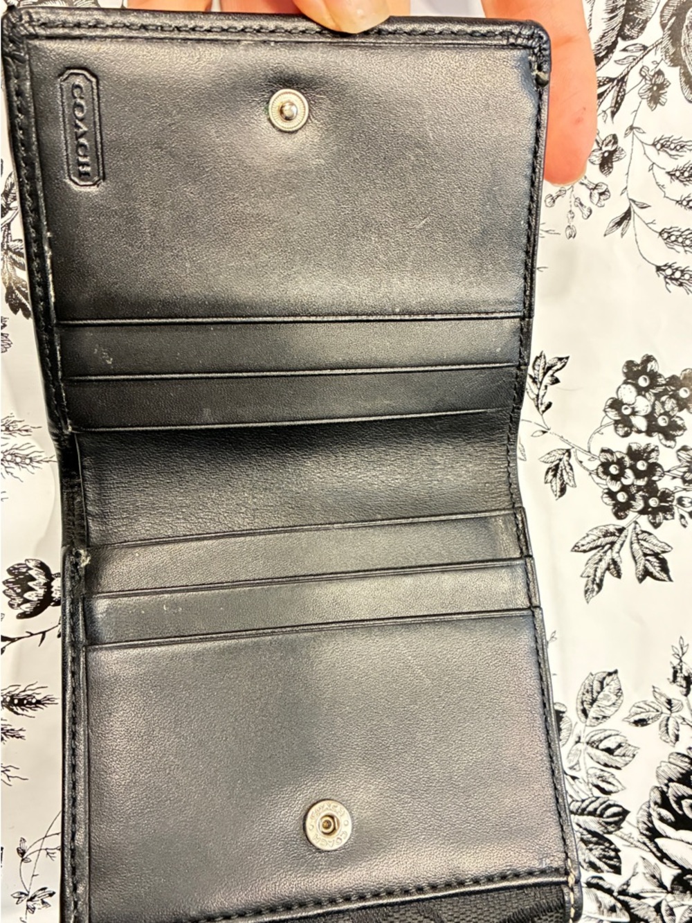 Coach Black Signature Tri-Fold Wallet with Leather Trim - Picture 3 of 4